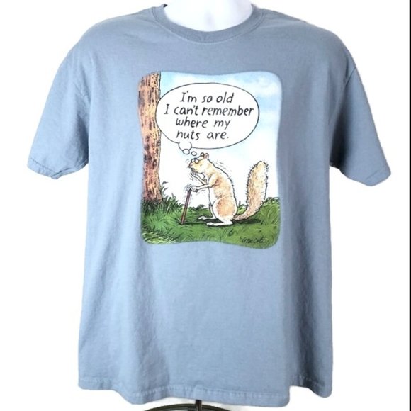 Gildan Blue Short Sleeve So Old Squirrel Missing Nuts Graphic T-Shirt Mens Large - Picture 1 of 9